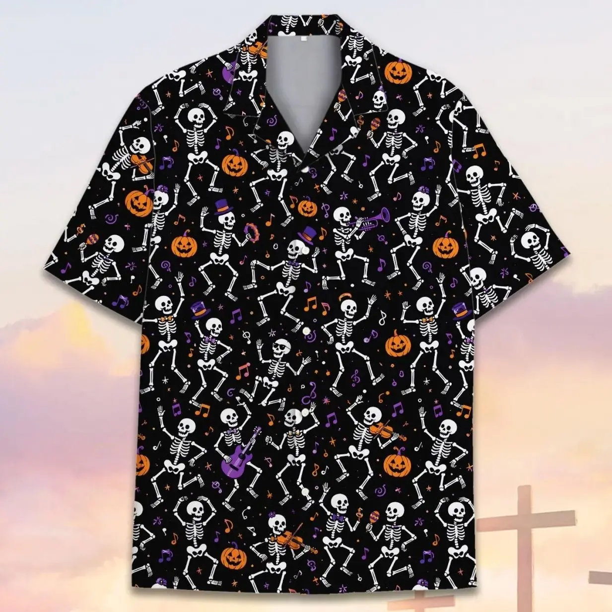 Funny Skeleton Halloween Hawaiian Shirt for Men Women Youth, Dancing Witch Shirt Button Down, Spooky Spiderweb Party Wear, Horror Gift