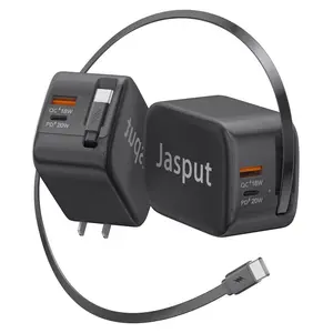 3 in 1 Retractable Wall Charger  Cable, 40W Fast Retractable Charger Wall Plug  QC 18W USB A and PD 20W Type C Port,USB Phone Charger Block for iPhone 16 15 14 13,Galaxy,Pixel Charging Protection Smartphone Cellphone Electronic