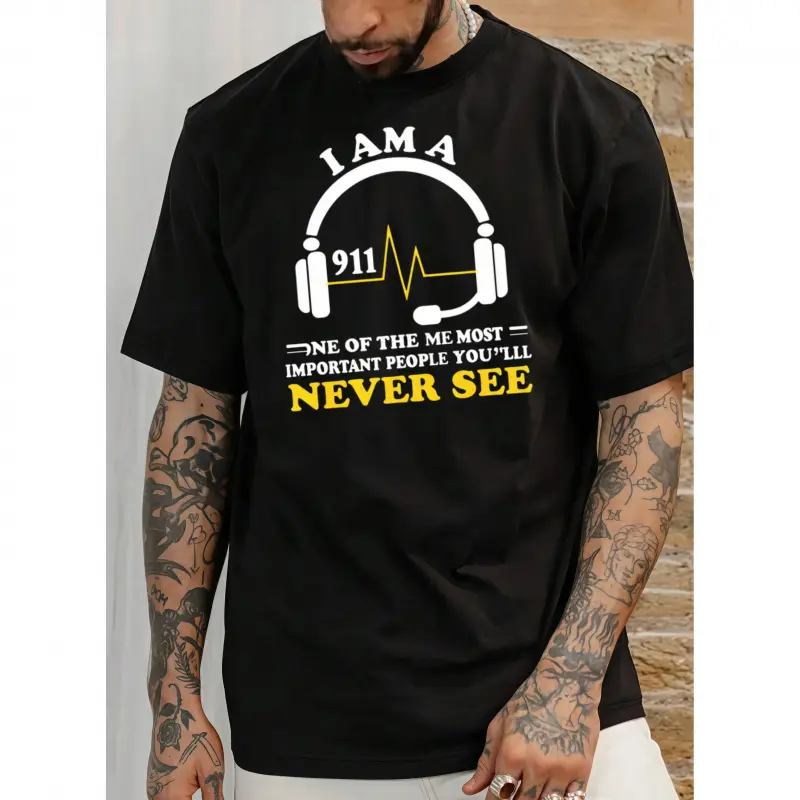 Bold I AM A 911 DISPATCHER T-Shirt – Men’s Casual Crewneck Cotton Top for Firefighter Fans