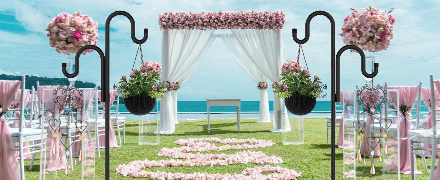 Double Shepherds Hooks for Outdoor,62 Inch/76 Inch/92 Inch, 2-Pack Heavy Duty Garden Pole for Hanging Bird Feeder, Plant Baskets, Solar Light Lanterns, Garden Plant Hanger Stands with 5 Base Prongs