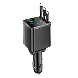 7-In-1 Expandable Car Charger, Fast Charging, Dual Type-C & Lightning Cables, 2 PD Ports, 2 USB Ports, Smart Chip Protection, Compatible with iPhone/android