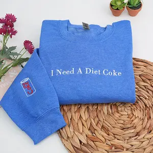 Embroidered I Need A Diet Coke Sweatshirt, Diet Coke Crewneck, Embroidery Gift For Boyfriend, Retro Coke Sweatshirt