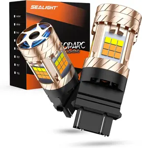 SEALIGHT 3157 LED Bulb Switchback Dual Color, 3156 LED Light With Turbo Fan, 30W 3200LM Amber For Turn Signal Blinker,White For Daytime Running Light, Anti Hyper Flash, Pack of 2