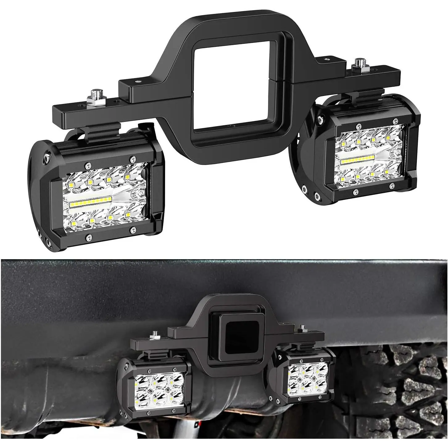 2 Pcs 4 Inch 60W Led Pods with 2 Inch Tow Hitch Mounting Brackets Backup Reverse Lights Rear Light Bar for Pickup ATV SUV Truck Trailer Boat