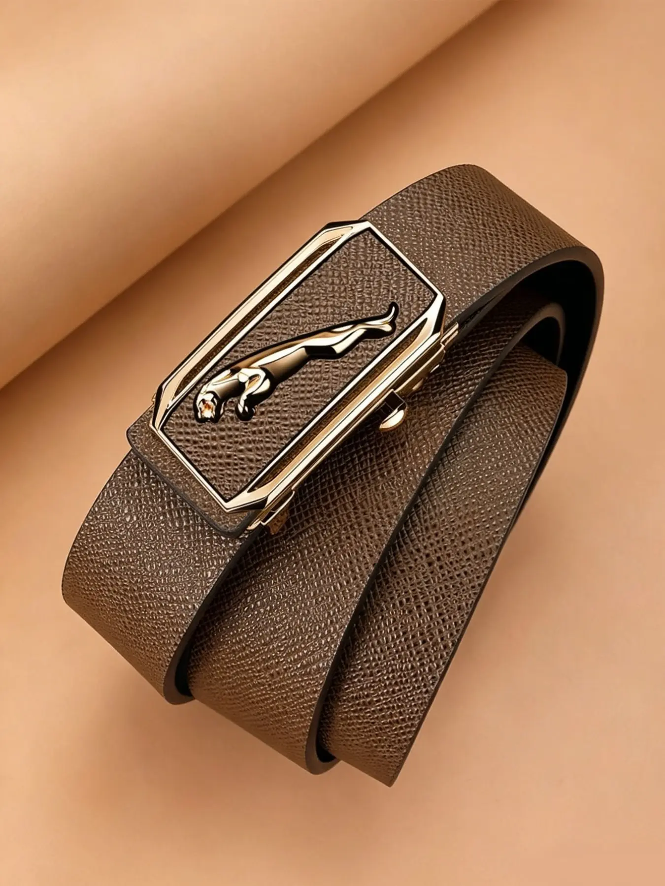 Business Luxury Jaguar Automatic Buckle Belt, Soft PU Leather Waistband, Casual Commute Jeans Strap, Ideal Gift Choice