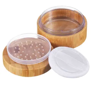 Frienda 30 ml Bamboo Loose Powder Puff and Container Empty Dusting Powder Jar for Body Face Makeup Travel Box Compact Case Holder with Sifter Lids and Puff