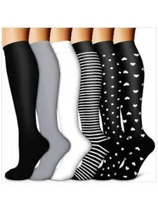 MhzyCaus 6 Pairs High-Performance Compression Socks – Unisex Calf Support, Moisture-Wicking, Anti-Odor, Anti-Friction Athletic Socks for Gym, Running, Hiking, Yoga