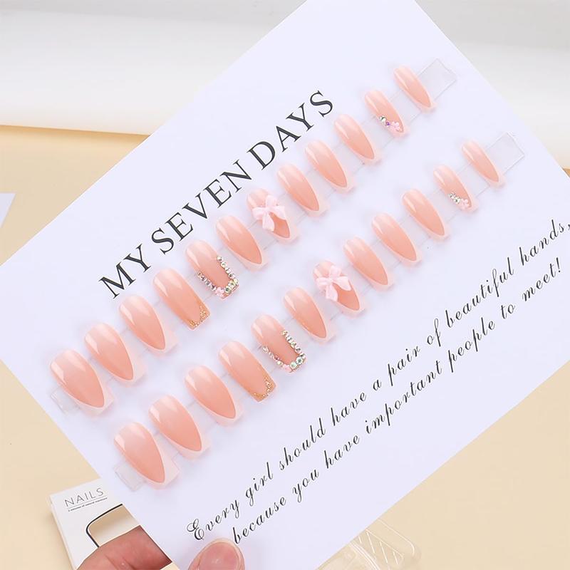 Name 24pcs White French Tip Press-On Nails Short Square Fake Nails with Rhinestones Pink Flower Bow Design Acrylic Glue-On False Nails for Women DIY Easter Birthday Gift Name 24pcs White French Tip Press-On Nails Short Square Fake Nails with Rhinestones Pink Flower Bow Design Acrylic Glue-On False Nails for Women DIY Easter Birthday Gift