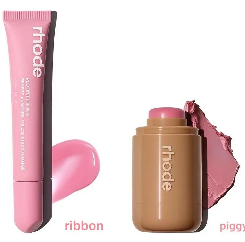 rhode Peptide Lip Tint & Blush Stick 2-Piece Makeup Set Sheer Buildable Color for Lips and Cheeks creates soft monochromatic everyday makeup look with nourishing lightweight formula