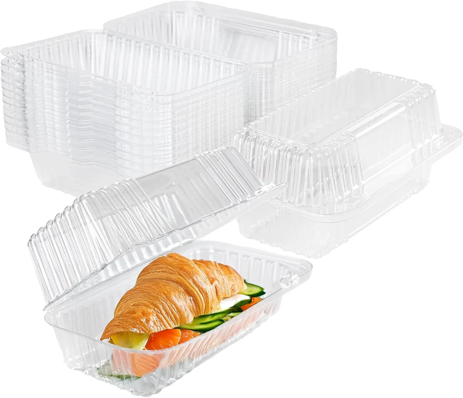 Thickened Disposable Clamshell Food Containers with Lids, 50 Count Clear Plastic Sandwich Boxes, Ideal for Cake Slice, Dessert, Hamburger, Salad, Pastry, Fruits, Takeout Tray