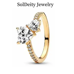 Sparkling Elegant Fashion Double Heart Ring Shine Ring Engagement Eternity Bridal Anniversary Promise Wedding Band Ring Set for Women with Cubic Zirconia Gift for Her