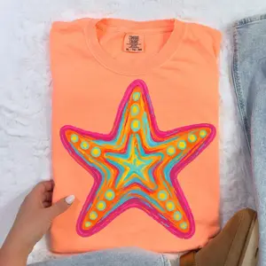 Comfort Colors Starfish Shirt, Preppy Coastal Shirt, Summer Vibes, Nautical Retro Seashell , Girly Beach
