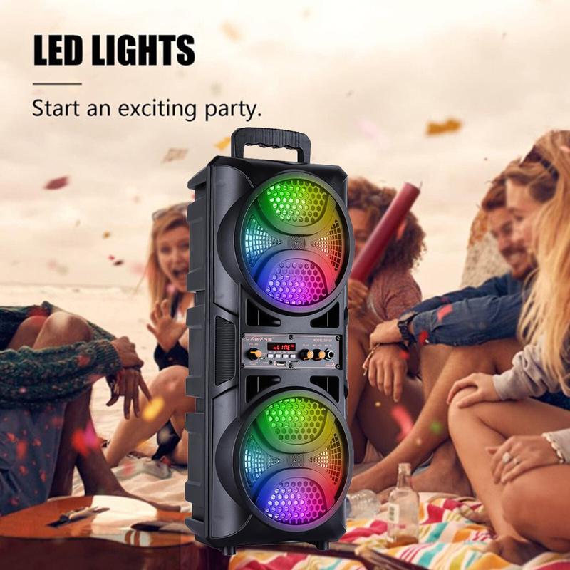 Bluetooth Wireless Portable Speaker Waterproof Stereo Bass Power USB TF FM Radio LED Lighting LOUD Dual 6.5" Subwoofers