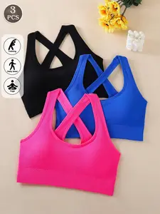 Women's 3 Pack Criss Cross Sports Bra Colorful Padded Racerback Knit Fitness Running Yoga Bralettes Crop Tank