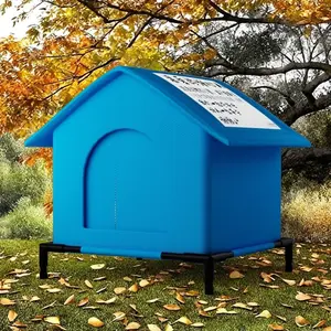 Blue Color - Outdoor Cat House - Waterproof Insulated Shelter for Multiple Cats - All Seasons Weatherproof Pet House for Feral Cats