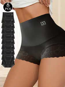 QUASTI 8PCS High-Waist Sexy Lace Boxer Briefs for Women, Full Coverage Soft & Skin-Friendly Abdominal Slimming Underwear, Breathable Comfortable & Stylish Underwear For Women, TikTokShopBlackFriday