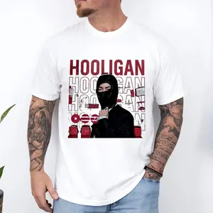 HOOLIGAN shirt streetwear, Hooligan masked graphic tee edgy urban style red black print unisex casual fashion gift idea street outfit