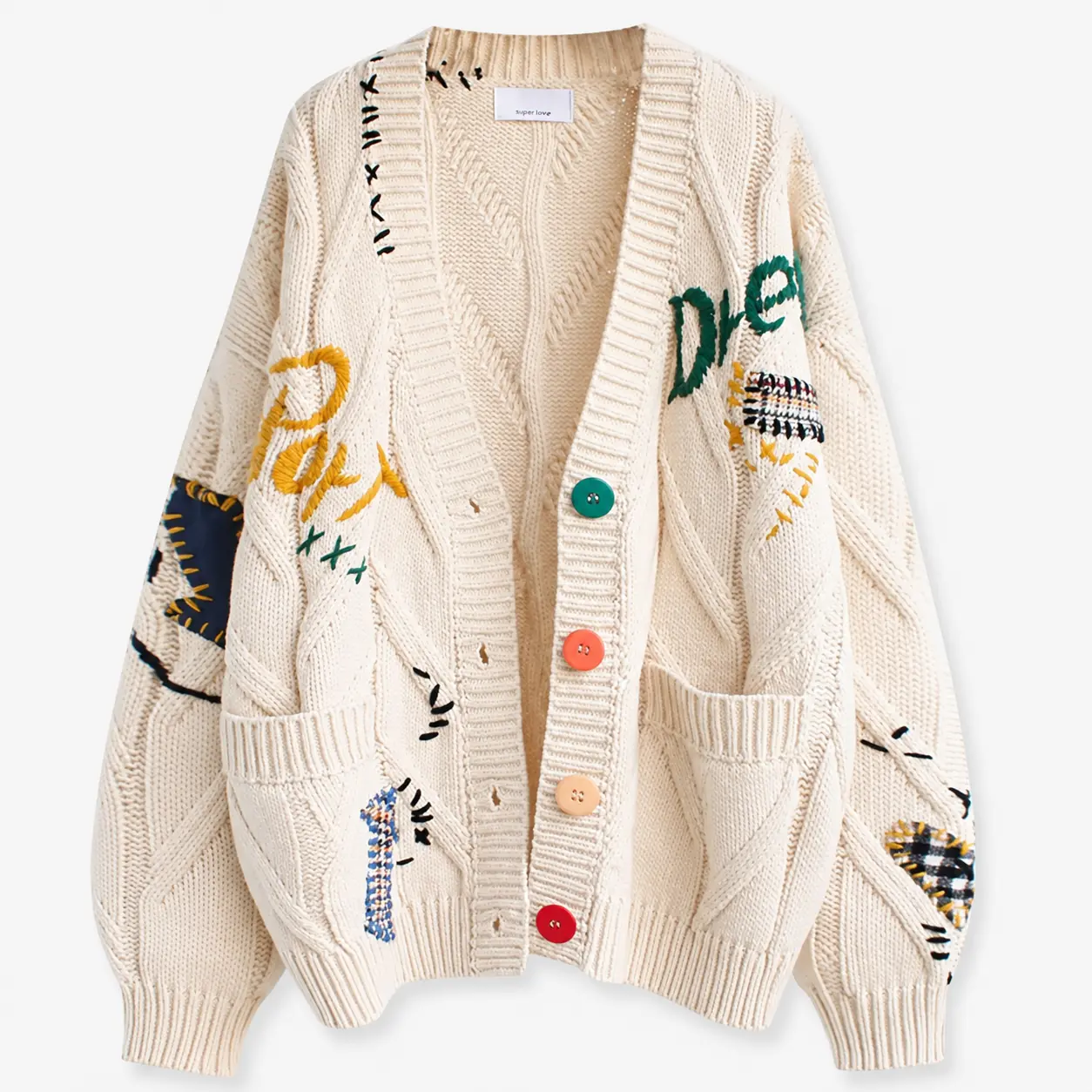 Womens Open Front Cardigan Cable Knit Long Sleeve Button Down Embroidery Cardigan Sweaters Knitwear Womenswear