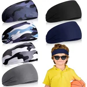 KF5-HBA003 6 Pcs Sweatbands for Kids Soccer Headbands Boys for Sports Breathable Sweat Wicking Headband for Kids Athletic Baseball Football Youth 5-15 Years Old