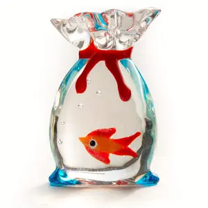 Mini Handmade Glass Fish Figurine, Fish Sculpture, Poetic Water Bag Style, Artistic Miniature Collectible for Desktop Decor, Christmas Unique Gift