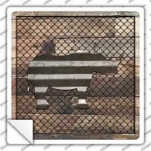 Corrugated Rhino on Wood Novelty Square Sticker Decal