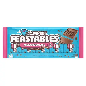 Feastables by Mr. Beast - Milk Chocolate Bars - for Adults & Kids, Chocolate, Candy, Cocoa Sweet & Crunchy Snack, Fairtrade Certified, Kosher, Perfect for Gifting or Snacking