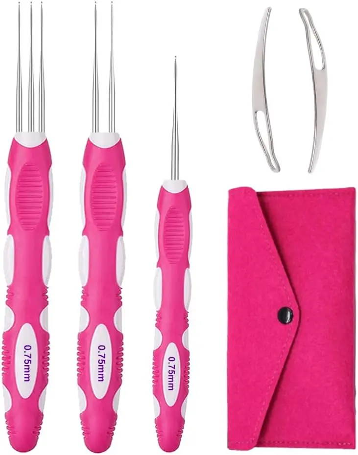 1Set Crochet Hooks with Ergonomic Handle, Braid Hair Locking Tool, 3pcs Dreadlock Crochet Needle 0.75mm for You to Weave and Design Your Own Hairstyles