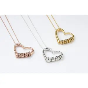 Personalized Name Heart Necklace - Custom Beaded Heart Pendant with 1-5 Names