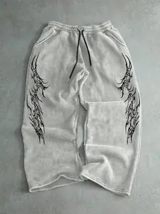 Trendy Street Style Drawstring Waist Sweatpants, Symmetrical Graphic Print, Casual Fashion, Comfortable Fit, Unisex Fall & Winter Wear