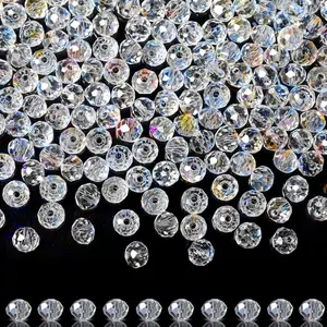 400pcs Crystal Beads Glass Beads for Jewelry Making Suncatchers 6mm White Beads Clear Beads Rondelle Sun Catcher Beads Assortment Bulk Beads for Bracelets Arts and Crafts