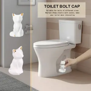 2pcs Toilet Floor Bolt Caps, Cat Shape Ceramic Toilet Bolt Knob Covers, Bottom Hidden Toilet Bowl Screw Caps, Decorative Toilet Bolt Caps Animals for Bathroom Toilet Decoration