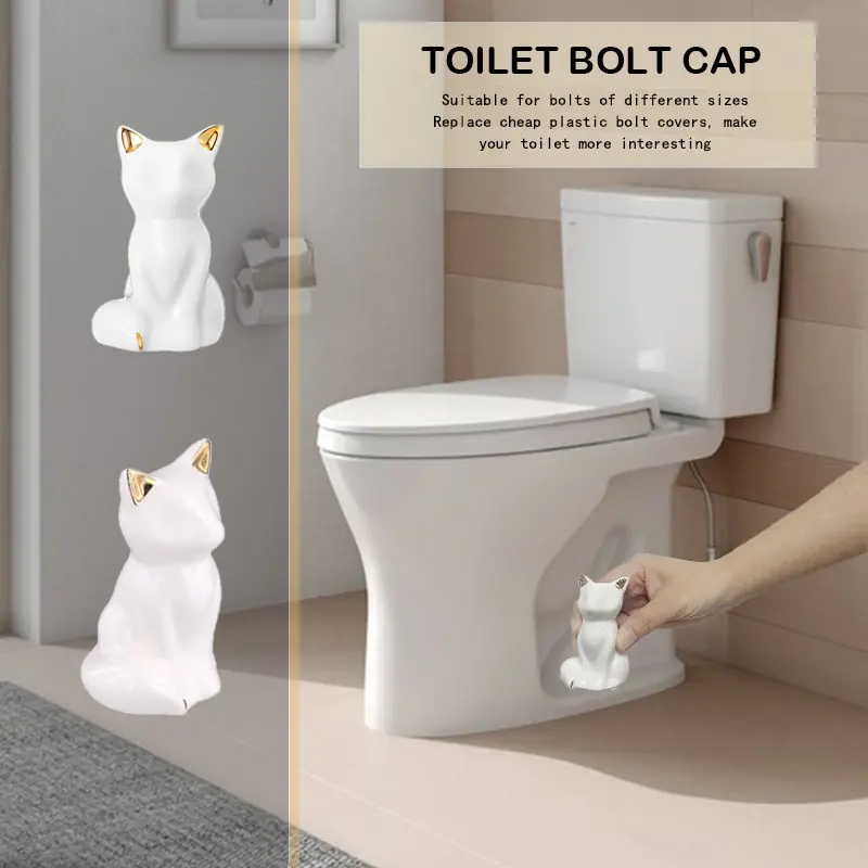 2pcs Toilet Floor Bolt Caps, Cat Shape Ceramic Toilet Bolt Knob Covers, Bottom Hidden Toilet Bowl Screw Caps, Decorative Toilet Bolt Caps Animals for Bathroom Toilet Decoration
