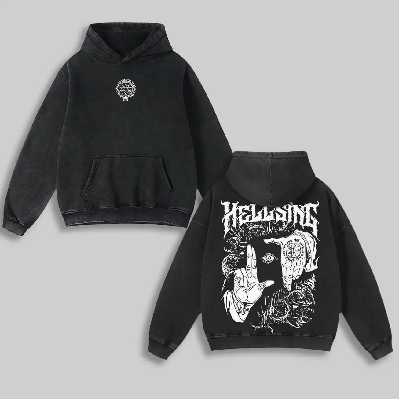 Alucard Hellsing Hand Signs Hoodie Washed Cotton Oversized Anime Manga, Hellsing Washed Hoodie, Anime Streetwear, Gift For Anime Fan,Anime Merch Graphic Hoodie TLR