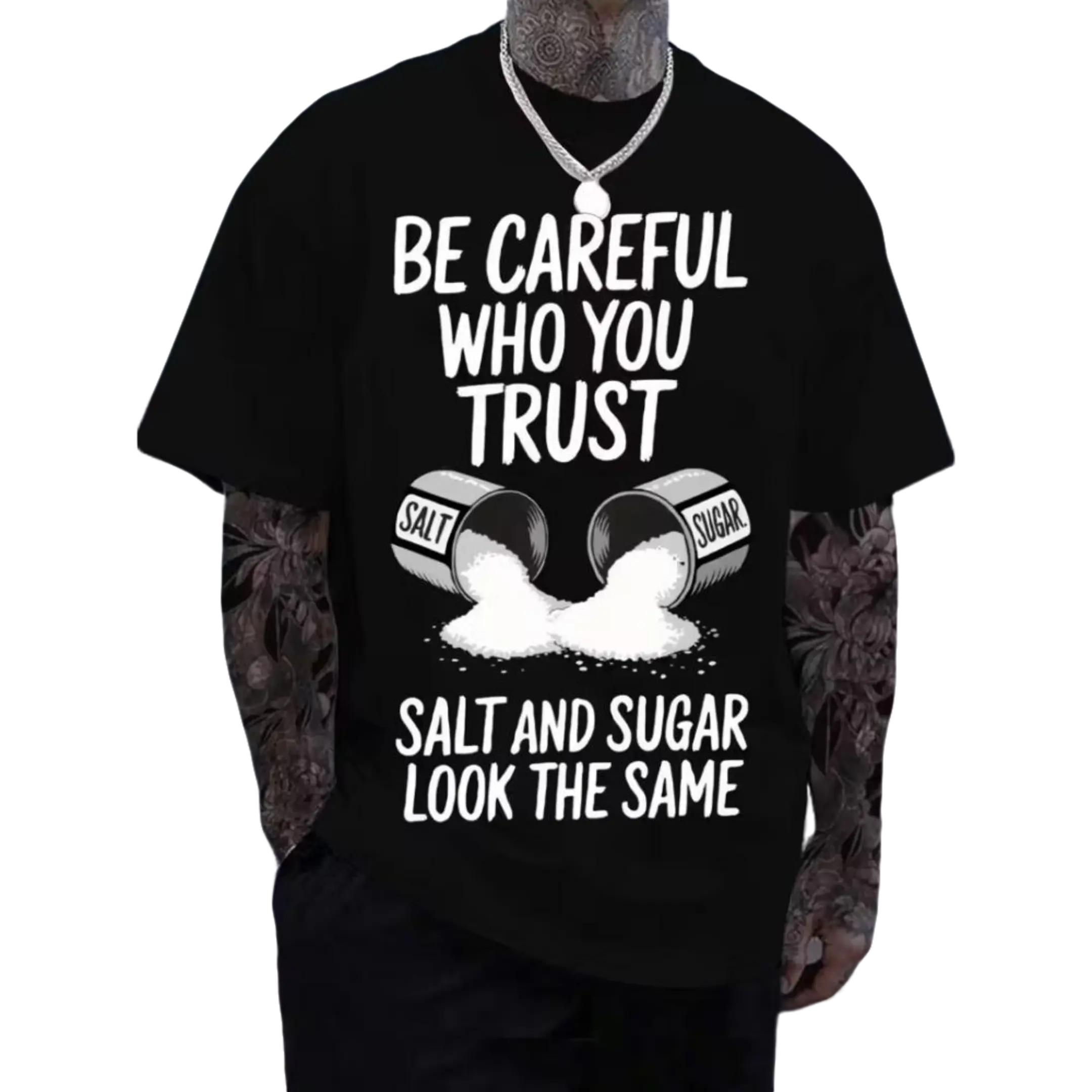 Men's Classic Fit Graphic T-Shirt in 100% Soft Cotton, "Salt & Sugar" Print Casual Streetwear Crewneck, Unisex Sizing, Tshirt, Round Neck
