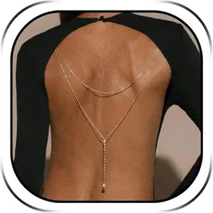 Serelune Jewelry B Back Chain Body Chain Jewelry for Summer Outfits Rhinestone Pendant Back Necklace for Backless Dresses