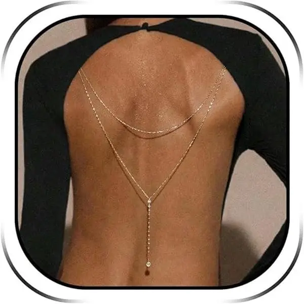 Serelune Jewelry B Back Chain Body Chain Jewelry for Summer Outfits Rhinestone Pendant Back Necklace for Backless Dresses