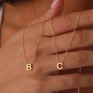 Elegant Minimalist Stainless Steel Mirror Polished Golden Letters 1.8mm Small Hole Beads with 26 English Letters Pendant Necklac For Women And Girl,Dainty Birthday/Valentine's Day Gift
