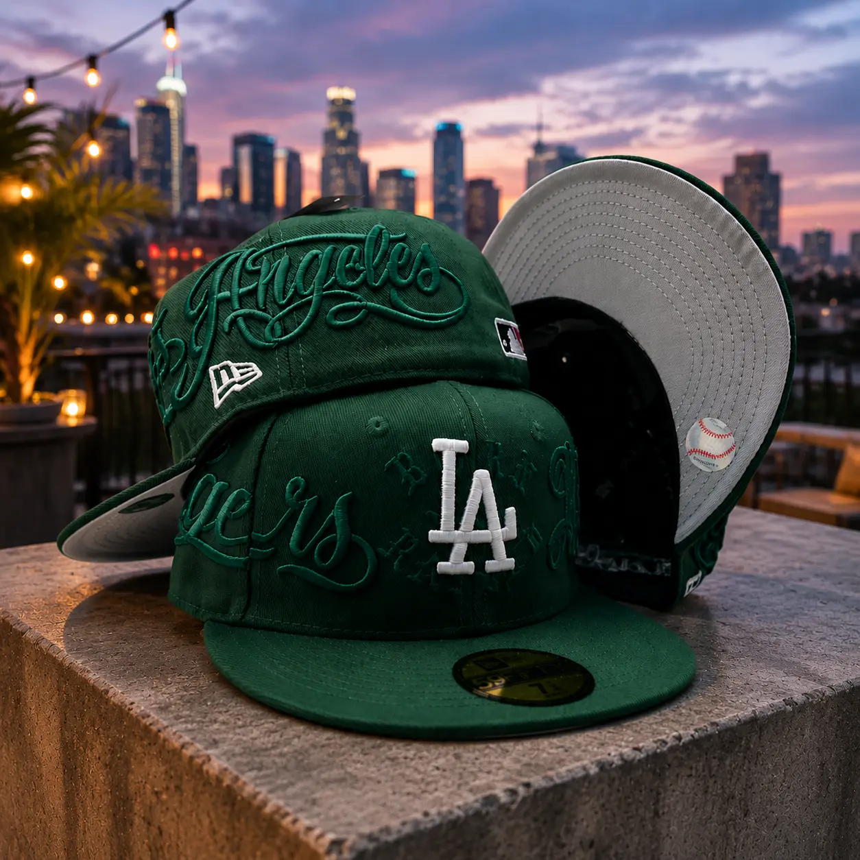 Los Angeles LA Embroidered Cap Green Baseball Hat Premium Urban Fashion Flat Brim Hat