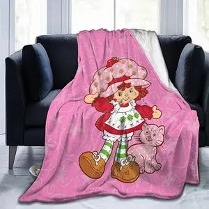 Strawberry Pattern Shortcake Custard Blanket Soft Flannel Blanket Digital Printing All-Seasons Blanket Lightweight Woolen Blankets Suitable Home Bed Sofa Bedroom Living Room 60"X50"