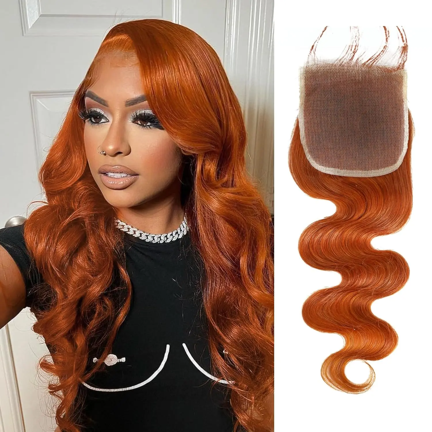 ANMETAN 350 Ginger Orange Body Wave HD Lace Closure Wig - 12A Copper Orange 100% Virgin Remy Human Hair, Free Part, Pre-Plucked with Baby Hair, 150% Density, for Black Women, Orange Ginger Wig