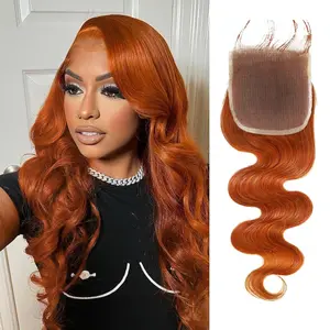 ANMETAN 350 Ginger Orange Body Wave HD Lace Closure, 12A Copper Orange Colored HD Lace Closure Free Part Pre Plucked with Baby Hair, 100% Virgin Remy Human Hair for Black Women 150% Density