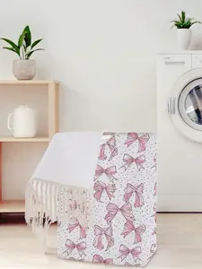 Foldable Bow Pattern Storage Box, Open Design Laundry Basket with Handles, Laundry Organizer, Clothes Storage Basket, Functional Home Storage Bin for All Seasons