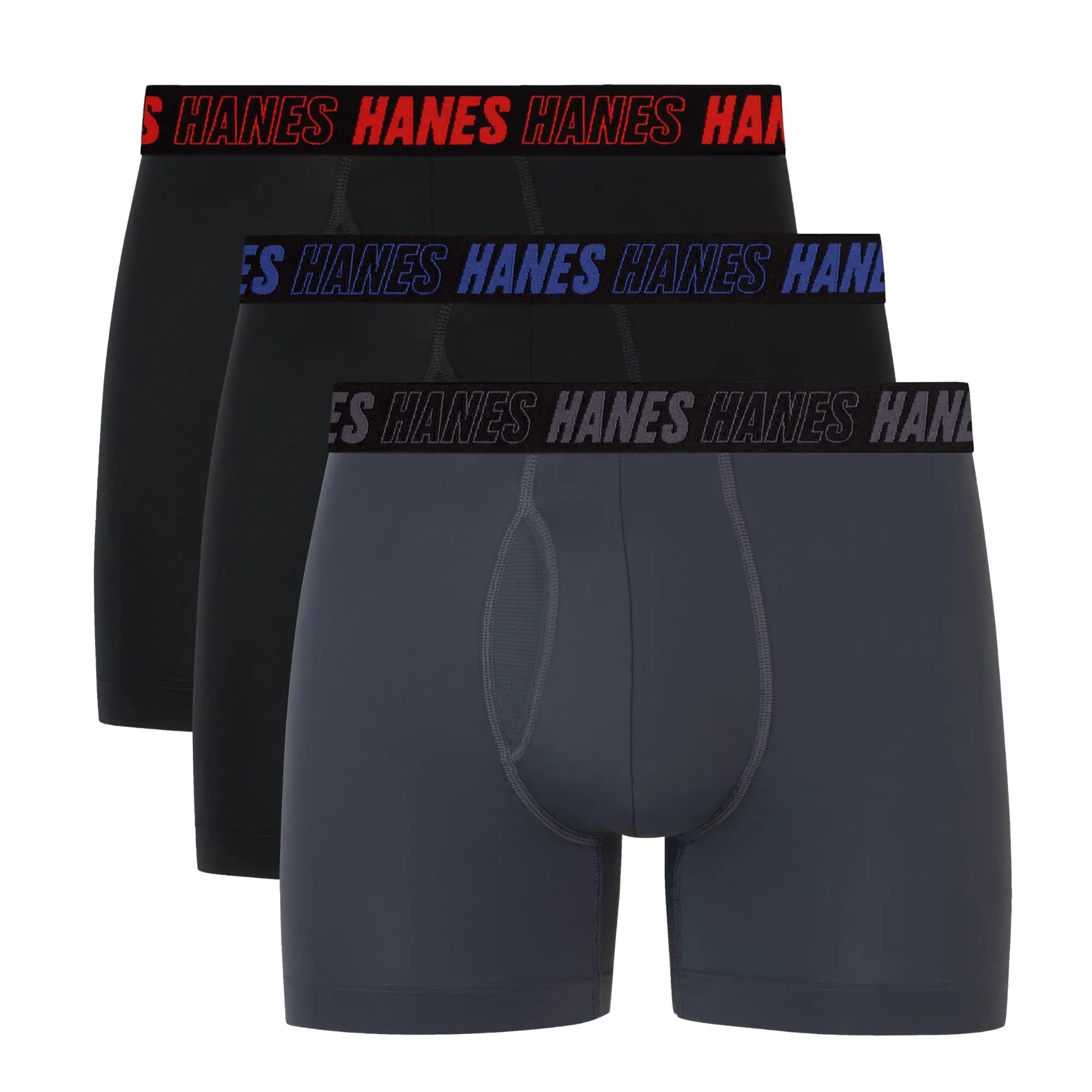 Hanes Men's Moves Performance Boxer Brief, Total Support Pouch, Regular/Trunk/Long Leg, 3-Pack, 8"