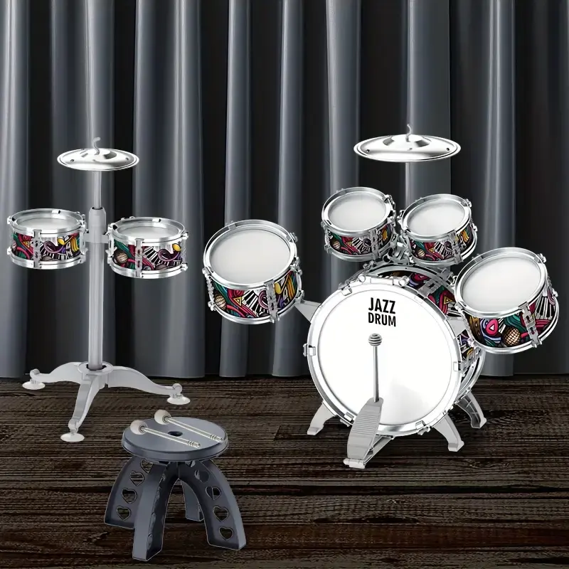Toddlers Drum Set with High Mini Musical Jazz Drum Kit for Kids Musical Instruments Toys Gifts for Age 3 4 5 6 7 8 Year Old Boys Girls Baby Children(including chairs)