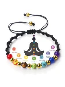 7 Chakra Beaded Bracelet, 6mm Stone Beads with Copper Beads, Nylon Thread Handmade Jewelry for Men and Women