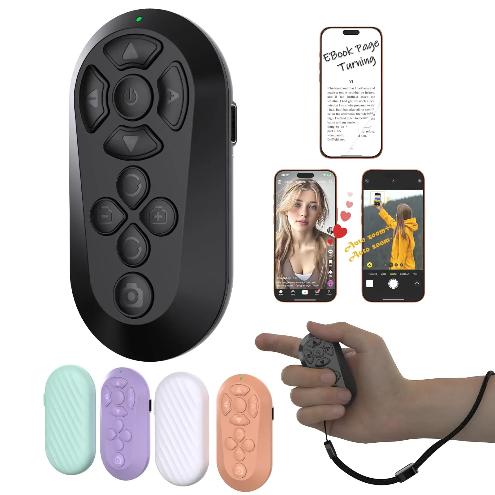 Bluetooth Remote for TikTok Scrolling, 2026 Upgraded Page Turning, Volume Control & Camera Shutter | Hands-Free Phone Controller for iPhone & Android