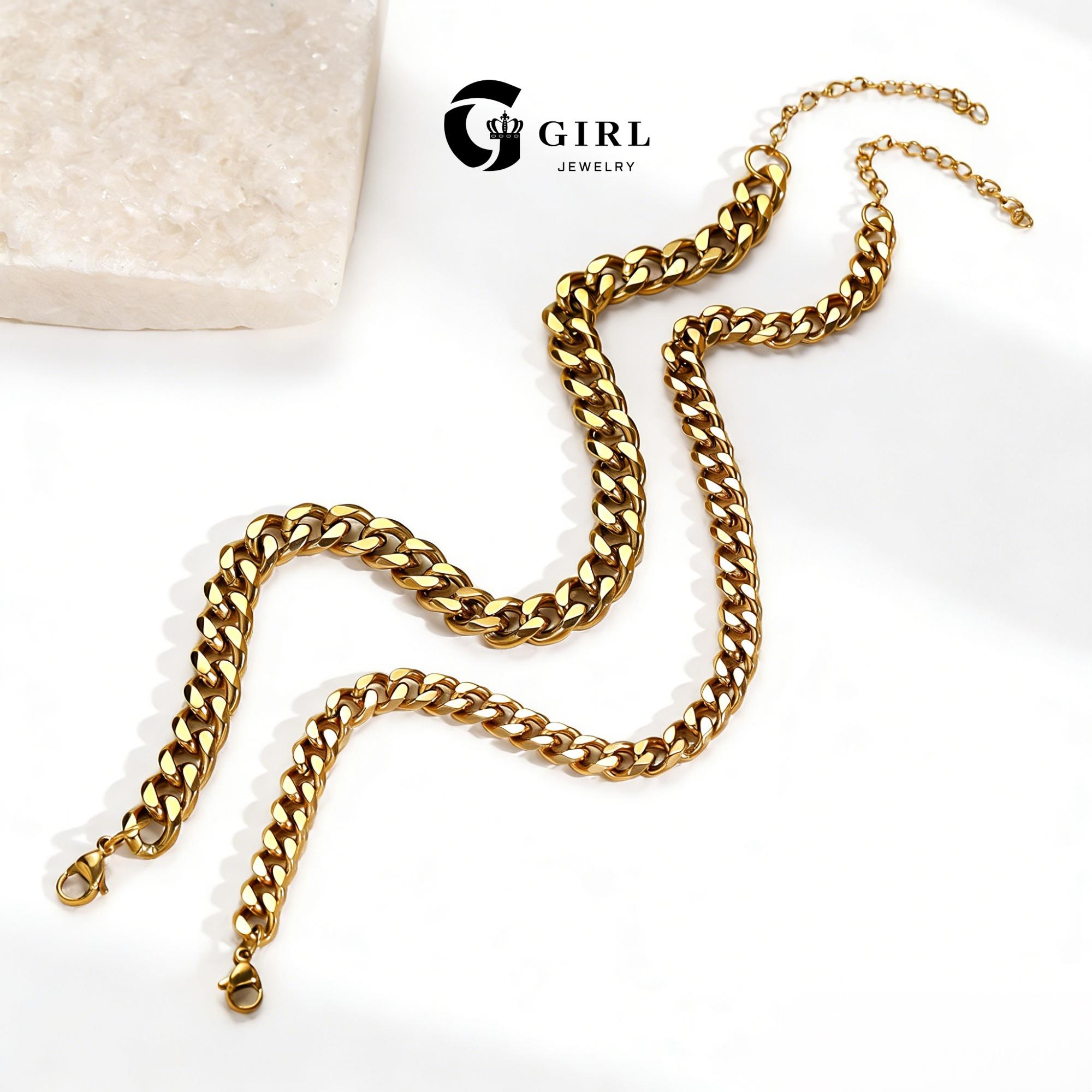 GGIRL Double-layer Chunky Cuban Link Chain Anklet for Women and Man Waterproof Adjustable Length Fashion Chic Accessories Trendy Layered Anklet Set Jewelry Gift