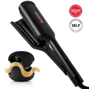 Trademark Beauty Babe Waves X Premium Hair Waver 2 Barrel Curling Iron 1.25" Quick Heat Adjustable Temperature Perfect Loose Waves Hair Styling Tools Crimper Black Lightweight - Comfort