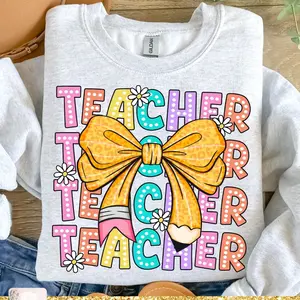 Coquette Teacher Shirt, Back to School T-shirt, Teacher Appreciation Gift, First Day of School, Bright Doodle Dots, Retro Teacher 6C9LC