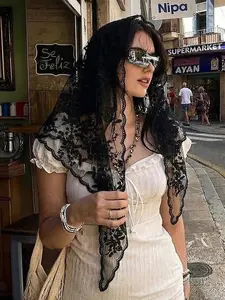 Boho Style Lace Embroidered Triangle Scarf, Summer Sun Protection Bandana, Breathable Fashion Accessory for Women, Versatile Daily Wear